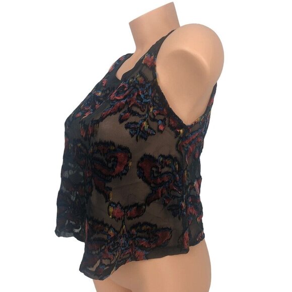 ASTR Multicolor Velvet Burnout Sheer Floral‎ Cropped Tank Top Sleeveless Size S - Picture 5 of 8